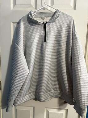 Gray Waffle Knit Quarter Zip Pullover Sweatshirt 5XL